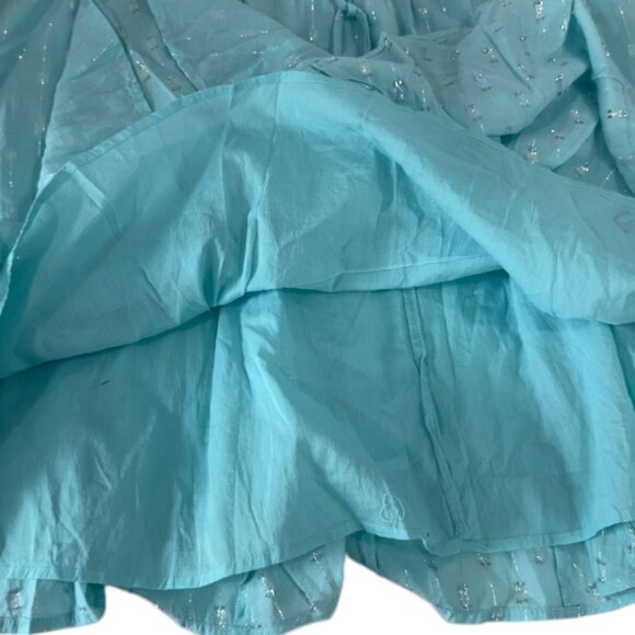 Crown & Ivy Women SZ XXL Teal Flared Skirt Silver Stitching & Drawstring Waist - Picture 7 of 11